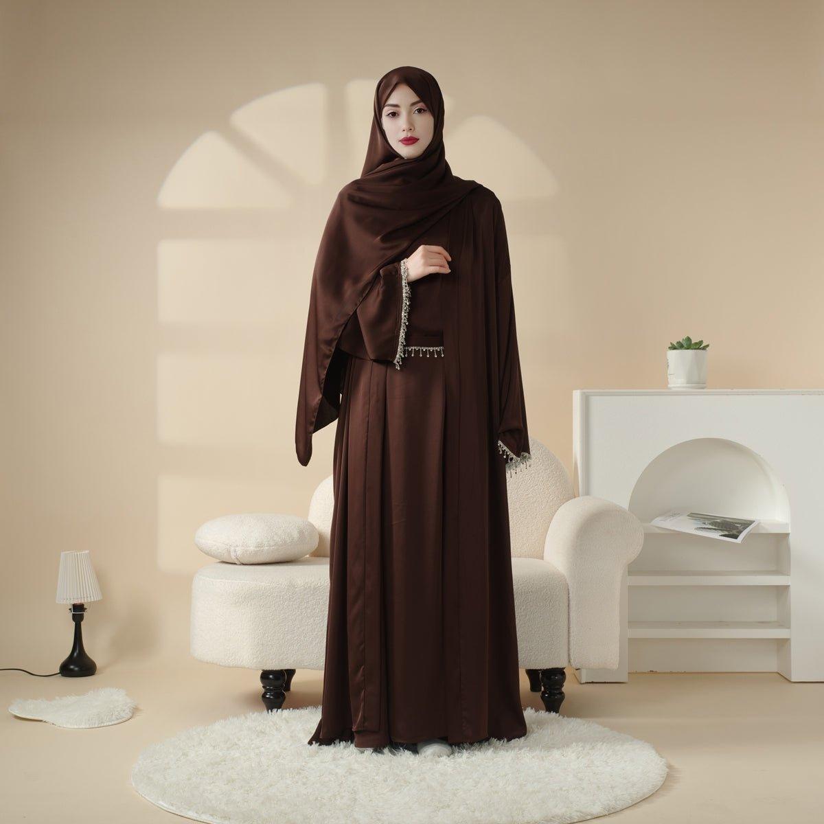 Mariam's Collection Satin Abaya With Matching Belt Made Of Diamond Tassel (MOA010) — main product shot