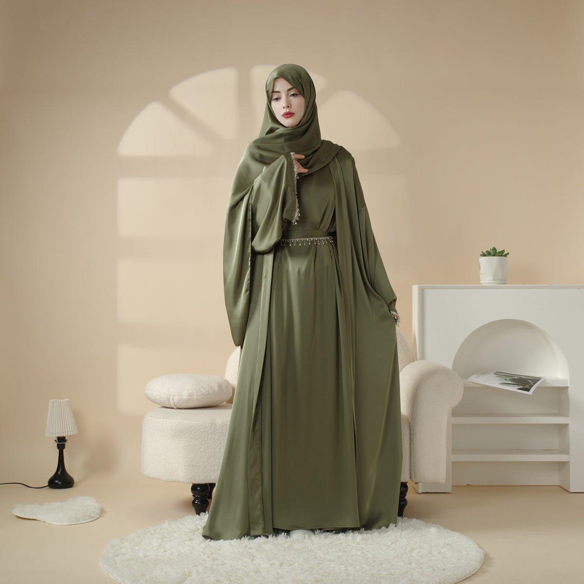 Mariam's Collection Satin Abaya With Matching Belt Made Of Diamond Tassel (MOA010) — detail shot 7