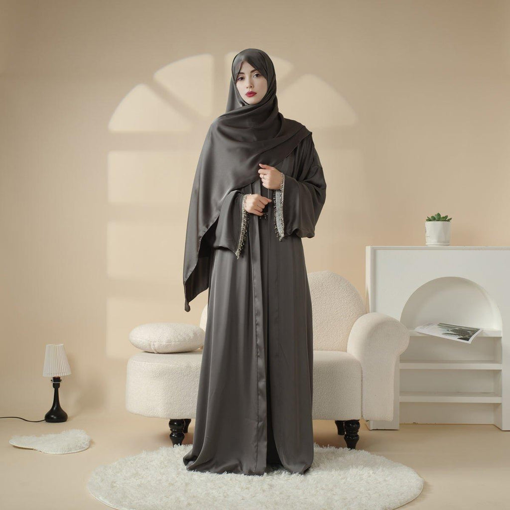 Mariam's Collection Satin Abaya With Matching Belt Made Of Diamond Tassel (MOA010) — detail shot 10