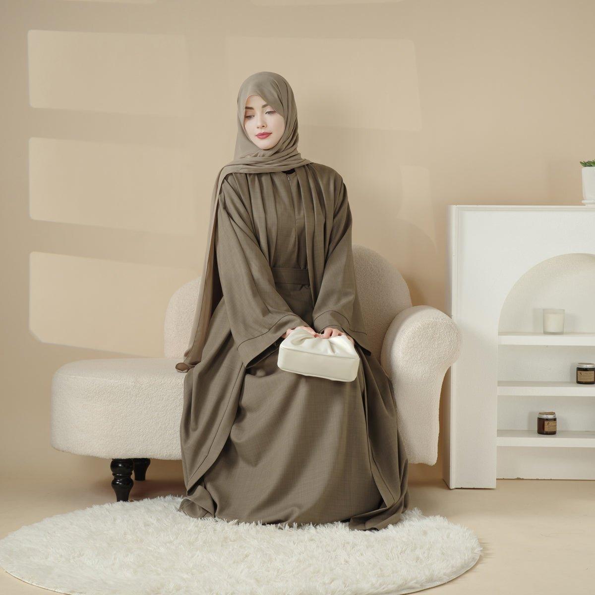 Mariam's Collection Mariam's Collection Plain Linen Abaya 3-Piece Set (MOA016) — lifestyle worn / used context