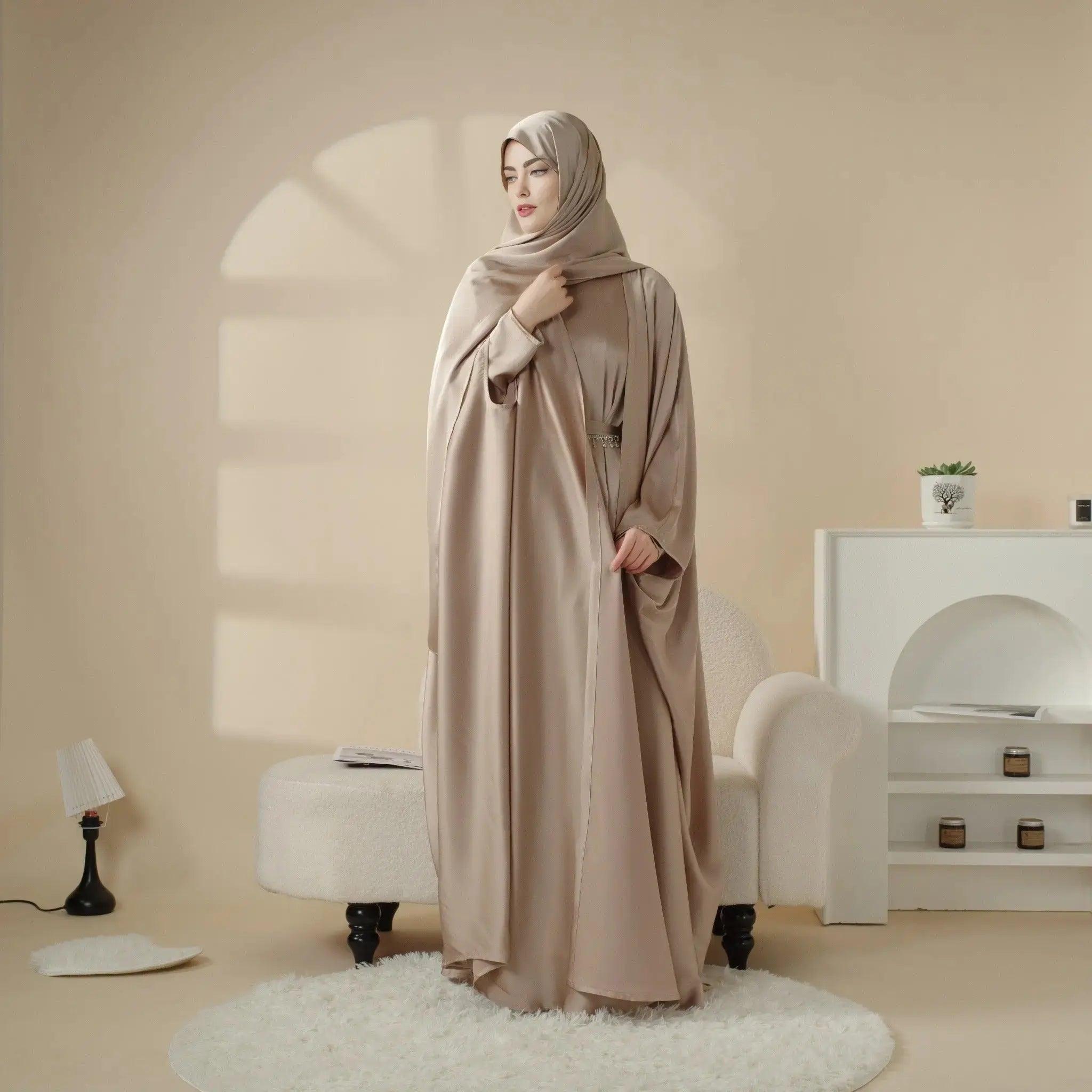 Mariam's Collection 5-Piece Set Butterfly Abaya With Niqab, Loose Full Cover Satin Abaya (MOA019) — detail shot 9