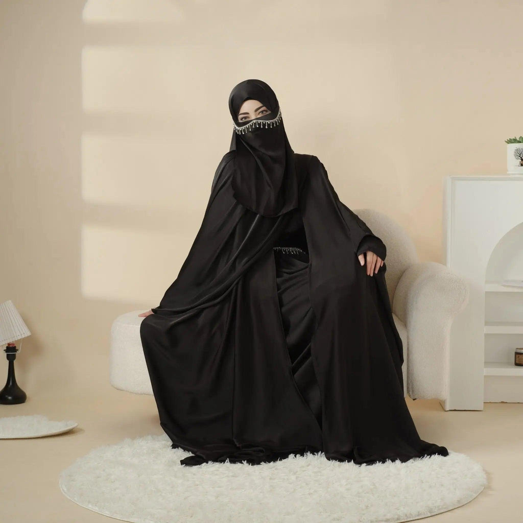 Mariam's Collection 5-Piece Set Butterfly Abaya With Niqab, Loose Full Cover Satin Abaya (MOA019) — detail close-up