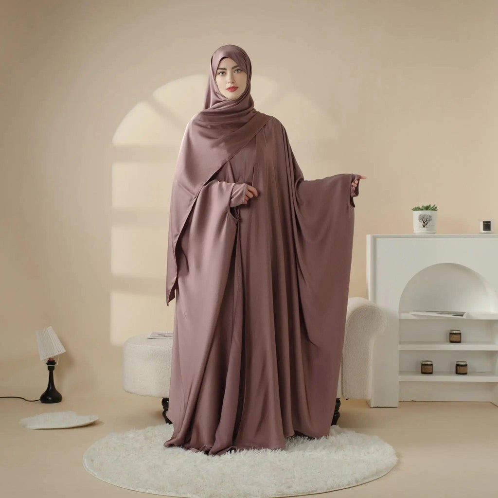 Mariam's Collection 5-Piece Set Butterfly Abaya With Niqab, Loose Full Cover Satin Abaya (MOA019) — fabric or material detail