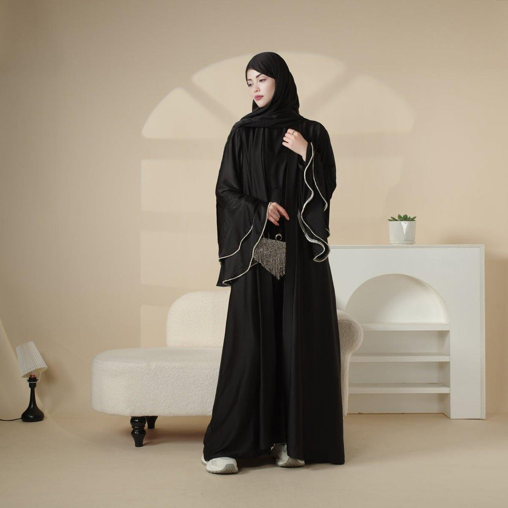 Mariam's Collection Crepe Satin Ruffle Sleeve Abaya, 5-Piece Set (MOA033) — lifestyle worn / used context