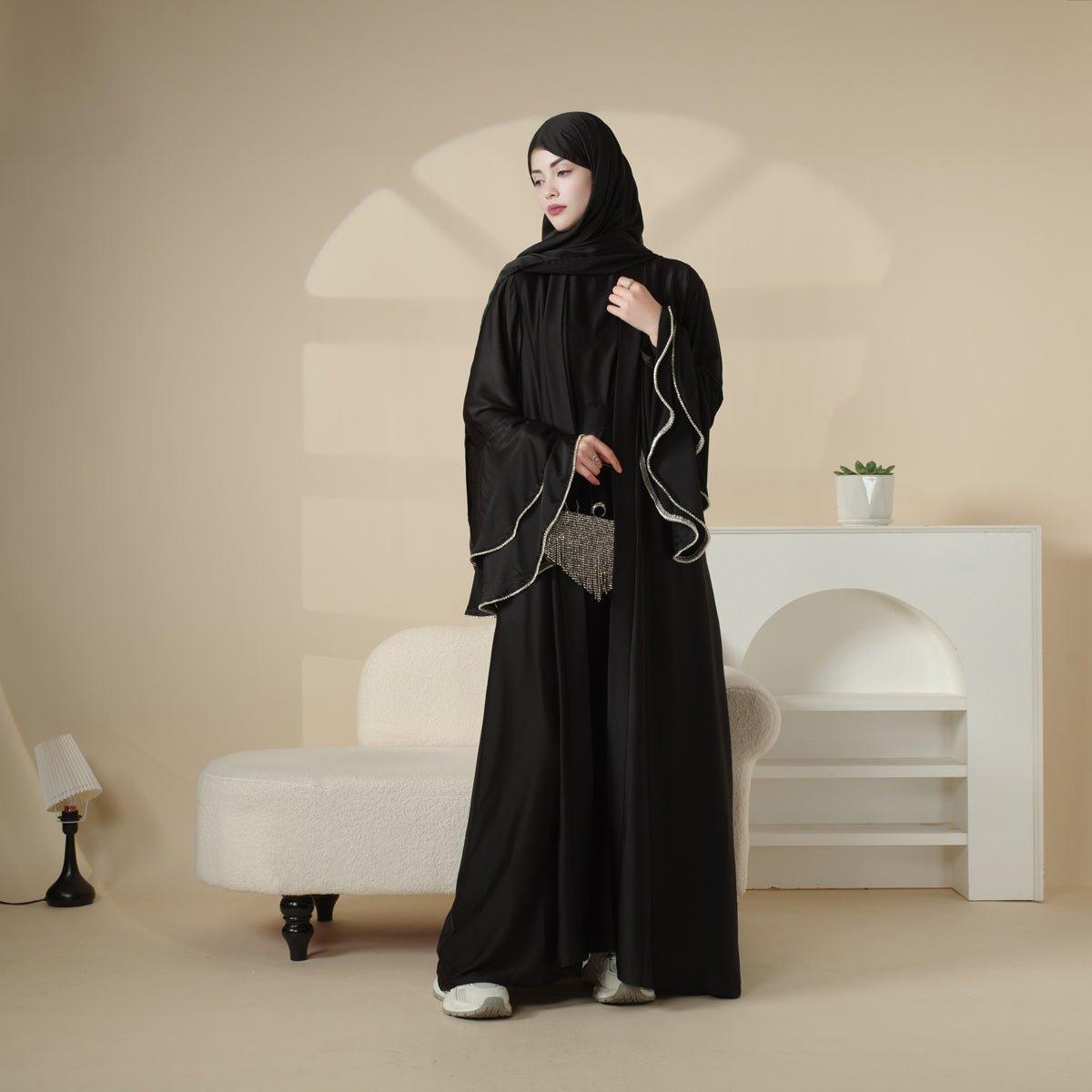 Mariam's Collection Crepe Satin Ruffle Sleeve Abaya, 5-Piece Set (MOA033) — lifestyle worn / used context