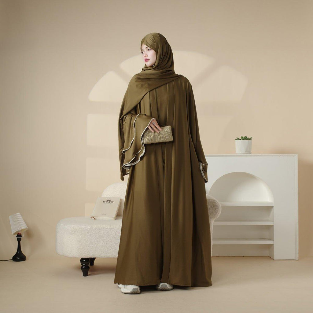 Mariam's Collection Crepe Satin Ruffle Sleeve Abaya, 5-Piece Set (MOA033) — detail shot 10