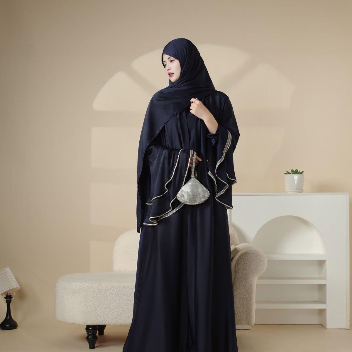 Mariam's Collection Crepe Satin Ruffle Sleeve Abaya, 5-Piece Set (MOA033) — detail shot 6