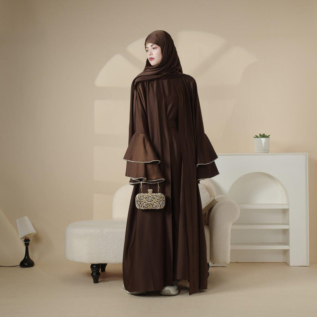 Mariam's Collection Crepe Satin Ruffle Sleeve Abaya, 5-Piece Set (MOA033) — detail shot 7