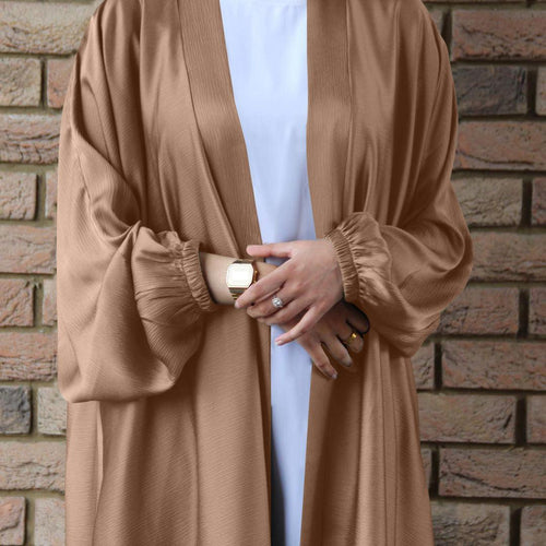 Satin Bunched Sleeve Open Abaya (MOA048)