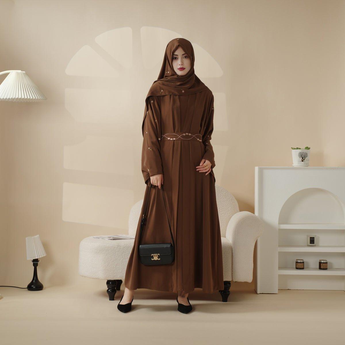Mariam's Collection Mariam's Collection Tulip Embroidery Open Abaya 4-Piece Set (MOA051) — Mariam's Collection branding close-up