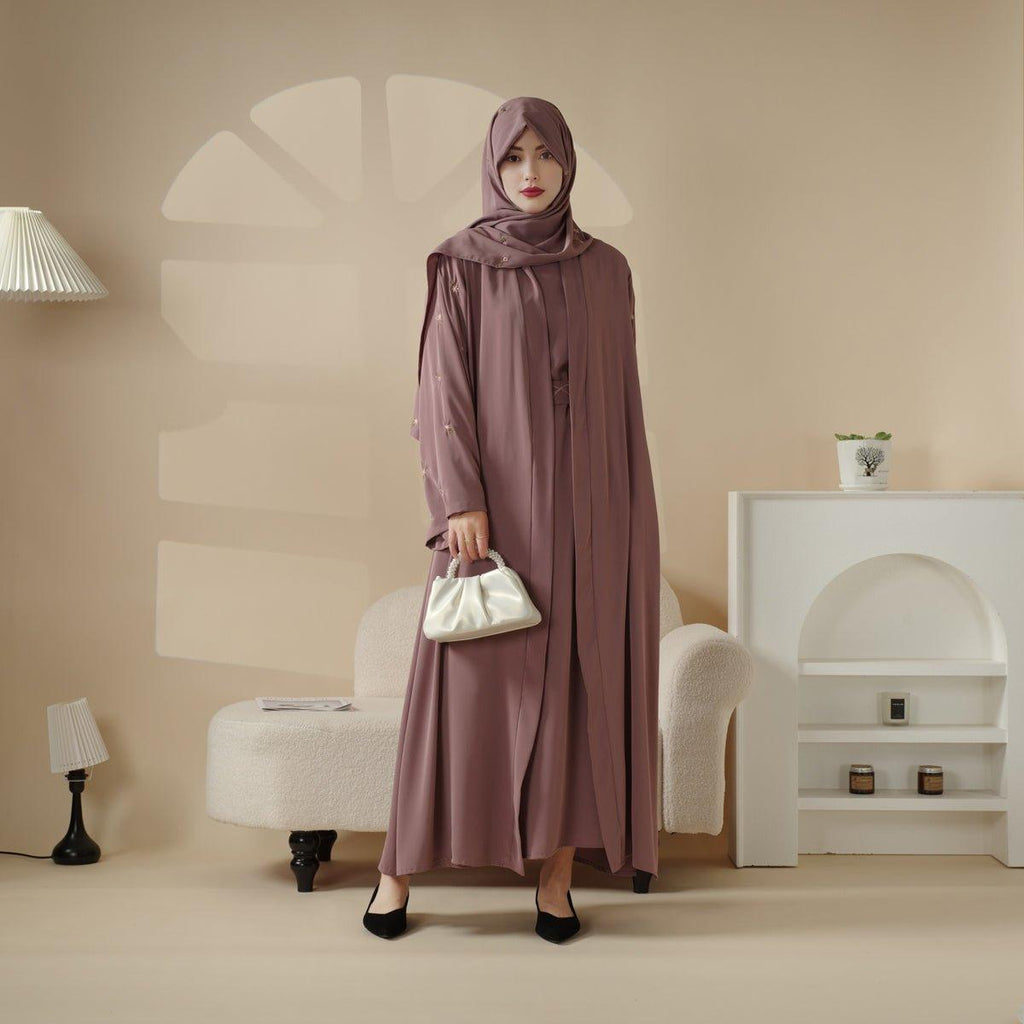 Mariam's Collection Mariam's Collection Tulip Embroidery Open Abaya 4-Piece Set (MOA051) — detail shot 6