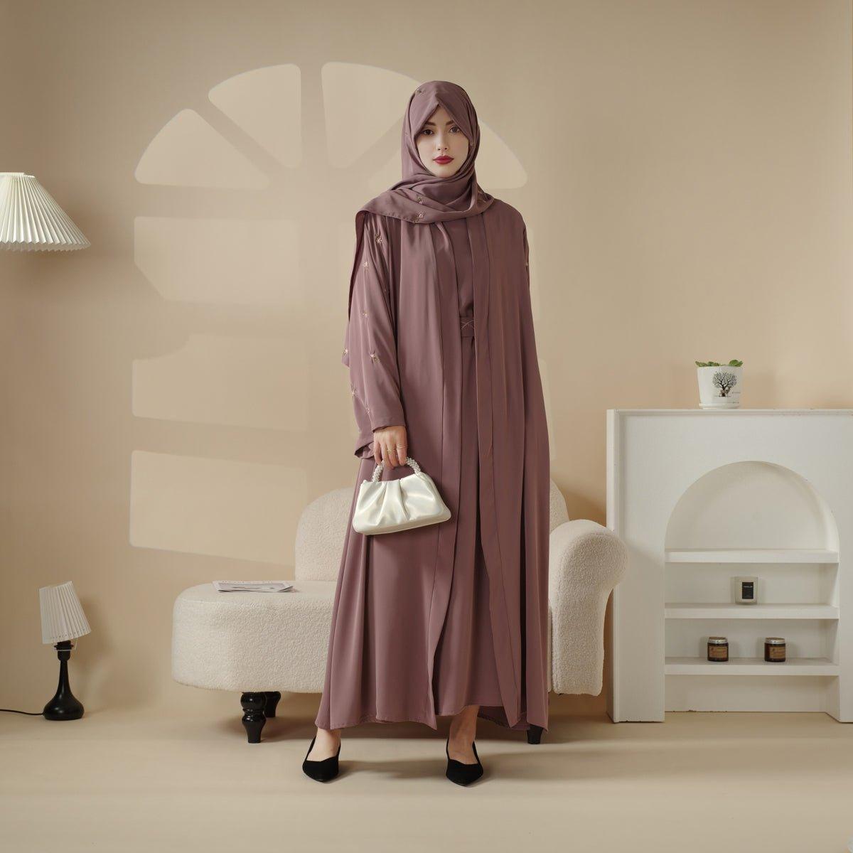 Mariam's Collection Mariam's Collection Tulip Embroidery Open Abaya 4-Piece Set (MOA051) — detail shot 6
