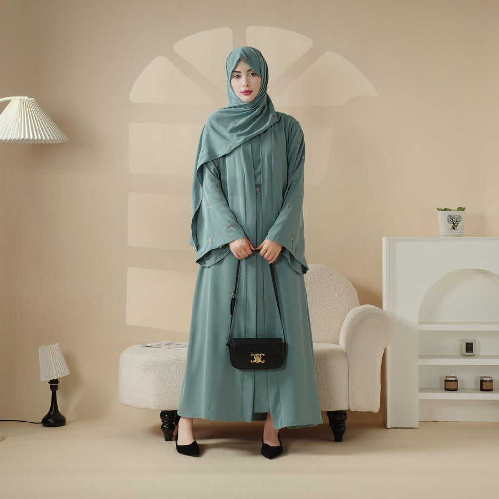Mariam's Collection Mariam's Collection Tulip Embroidery Open Abaya 4-Piece Set (MOA051) — construction detail