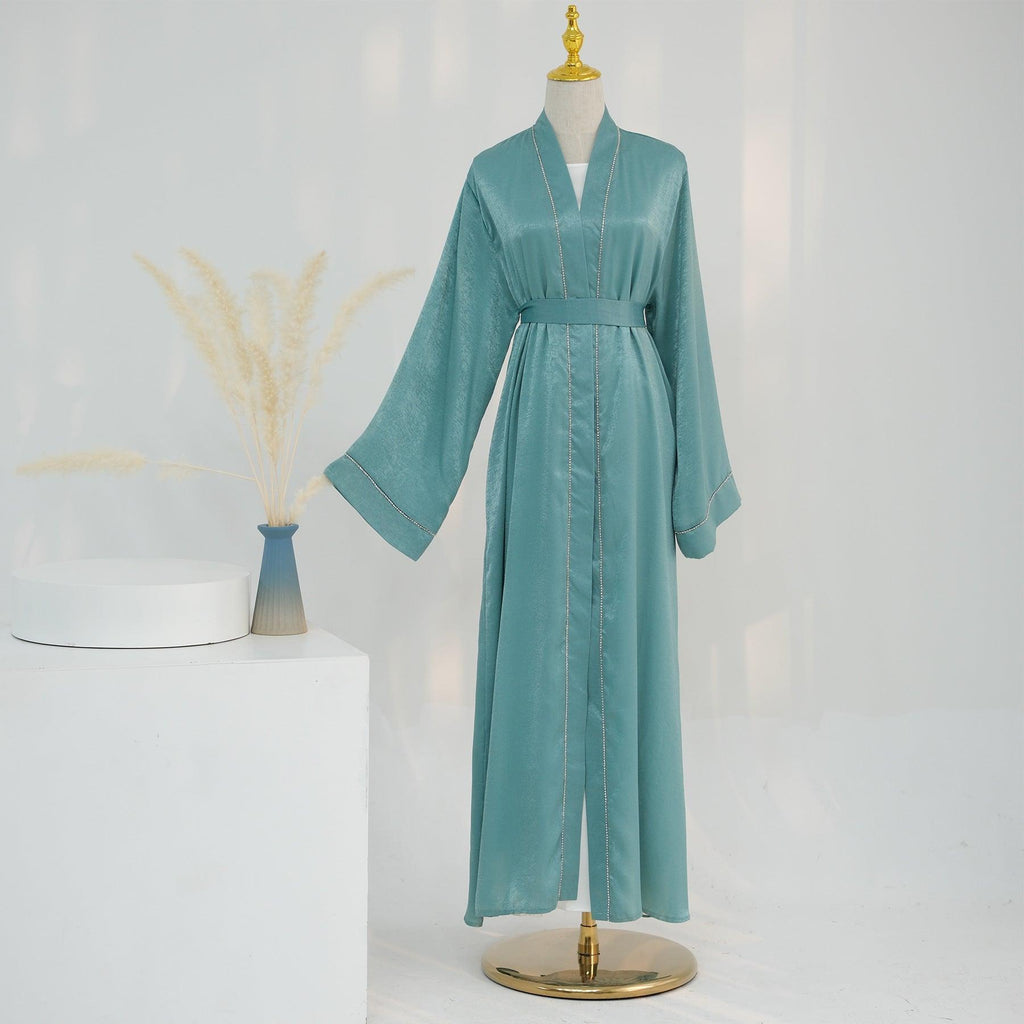 Solid Colour Trimmed Abaya Cardigan 3-Piece Set (MOA055)