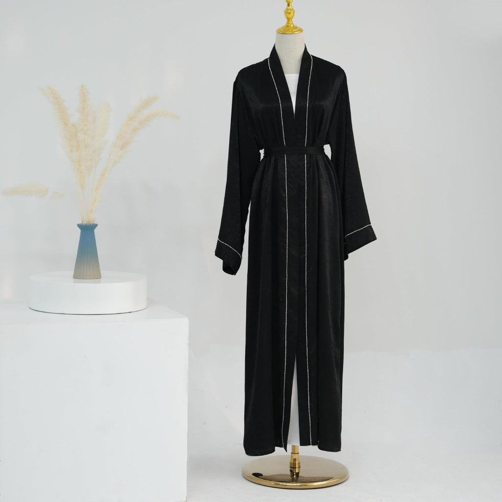 Solid Colour Trimmed Abaya Cardigan 3-Piece Set (MOA055)