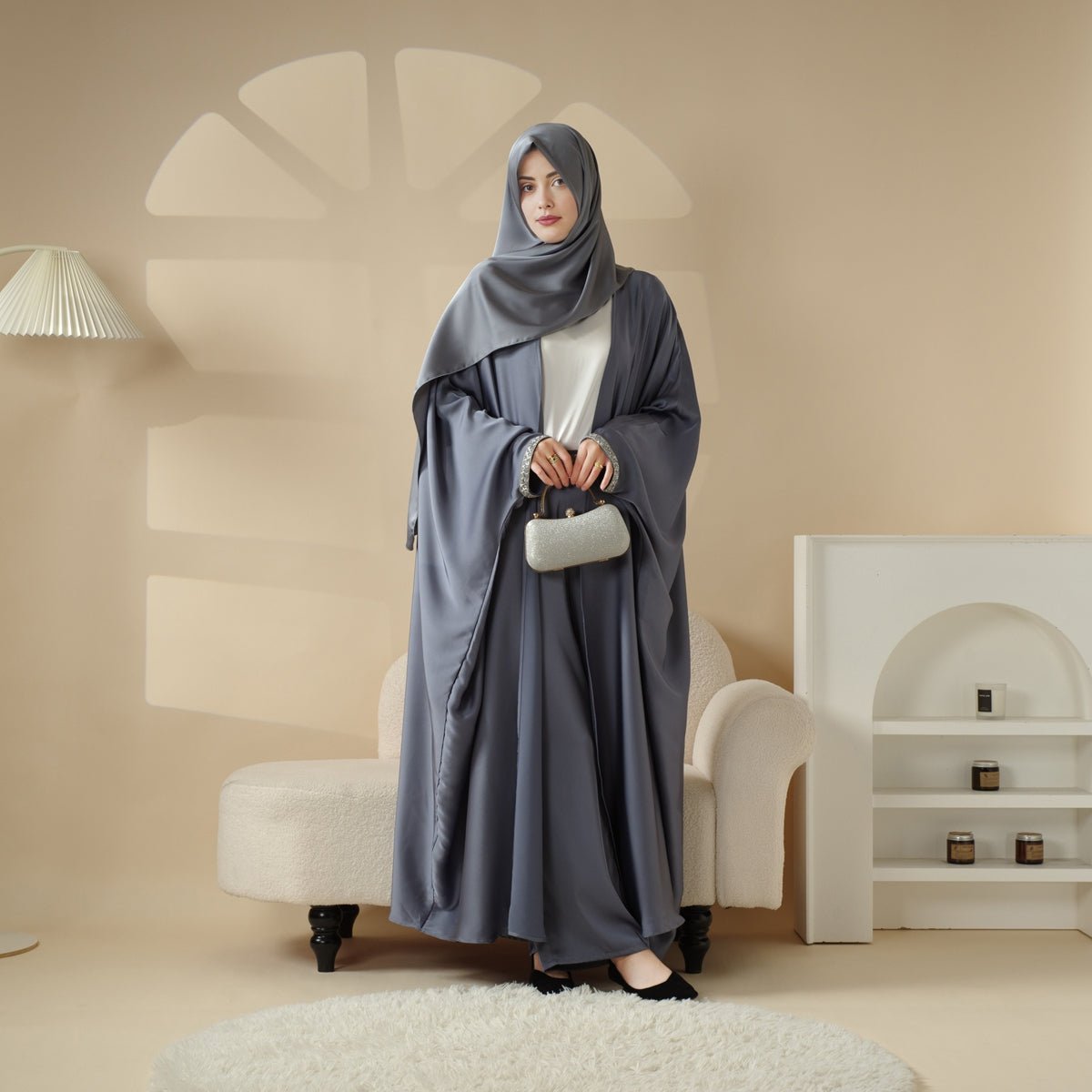 Mariam's Collection Abaya With Satin Shirt And Rhinestone Trousers | 4-Piece Set Abaya (MOA060) — comparison shot