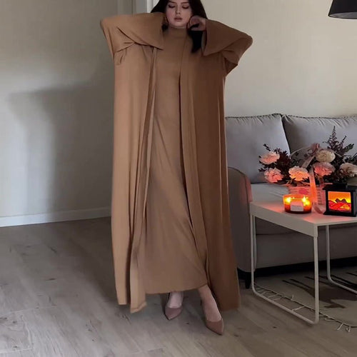 High Neck Casual Slim Shawl Abaya 2-Piece Set (MOA091)