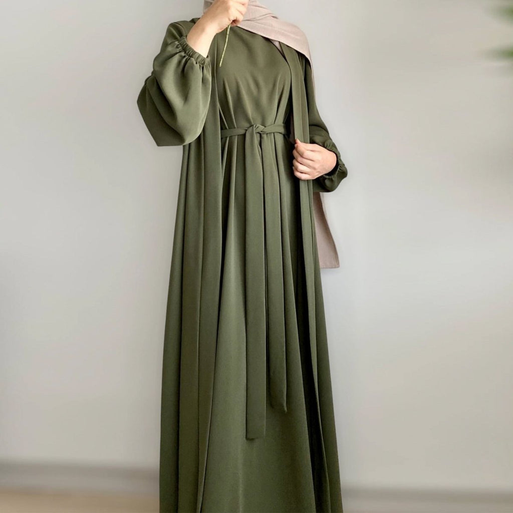 Mariam's Collection Solid Color Elegant Open Abaya with Pockets | 3-Piece Set Open Abaya (MOA092) — detail shot 8