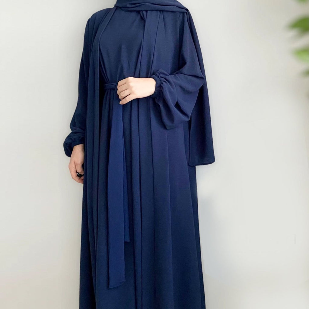 Mariam's Collection Solid Color Elegant Open Abaya with Pockets | 3-Piece Set Open Abaya (MOA092) — detail shot 7
