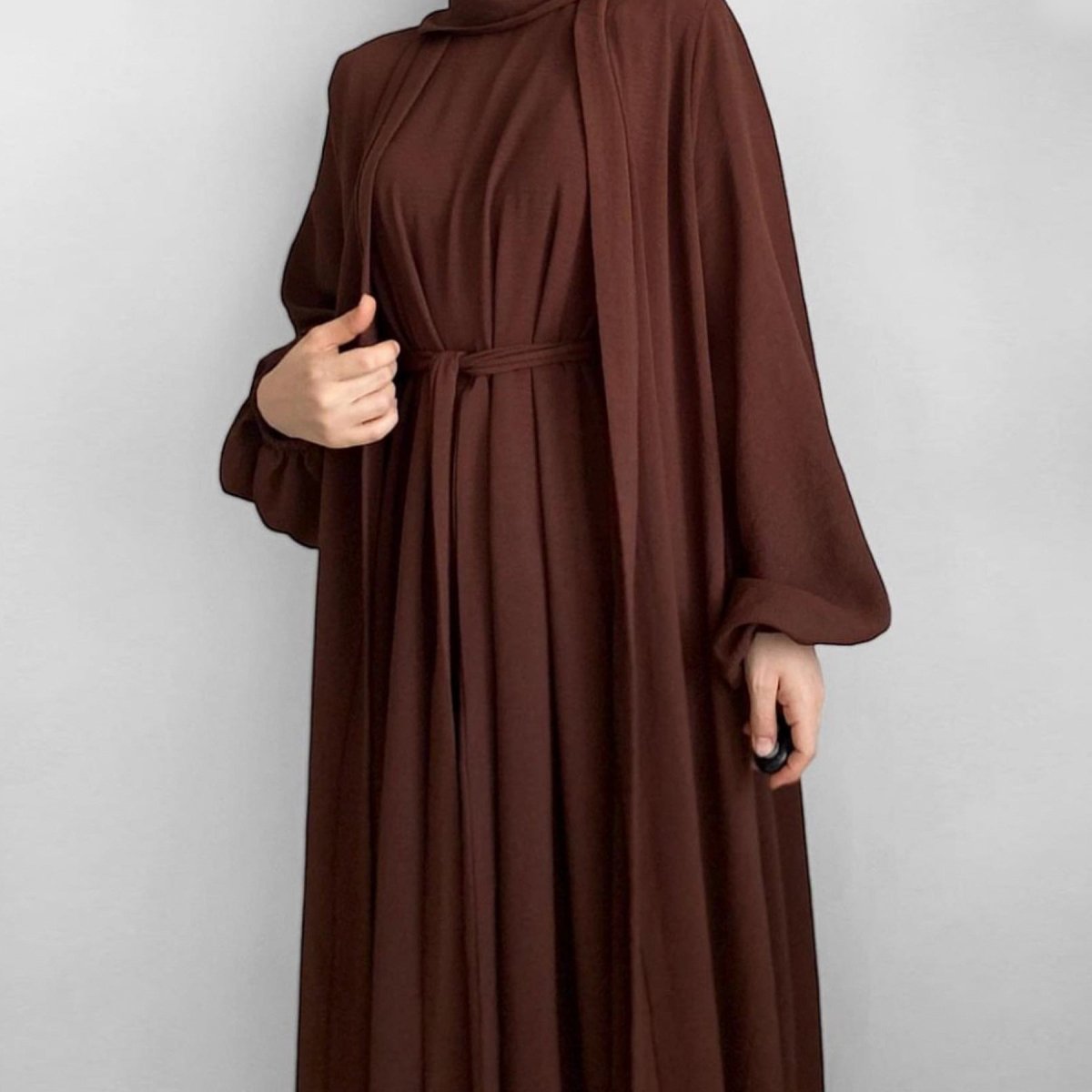 Mariam's Collection Solid Color Elegant Open Abaya with Pockets | 3-Piece Set Open Abaya (MOA092) — product category context