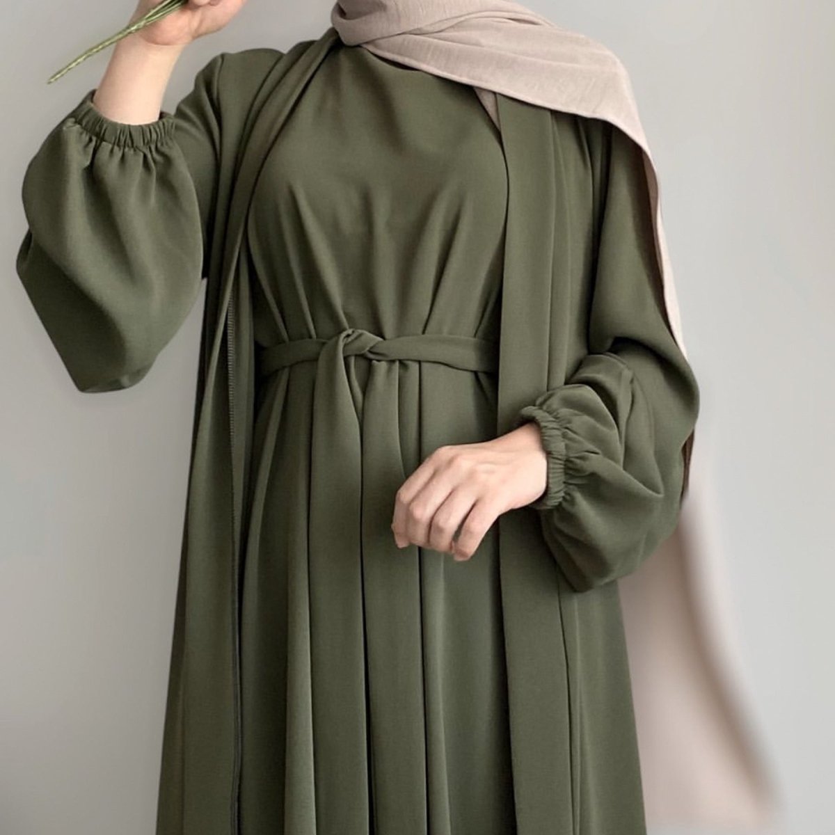 Mariam's Collection Solid Color Elegant Open Abaya with Pockets | 3-Piece Set Open Abaya (MOA092) — main product shot