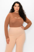 Mocha Plus Vertical Lined Bodysuit with Shrug Top | 2-Piece Set