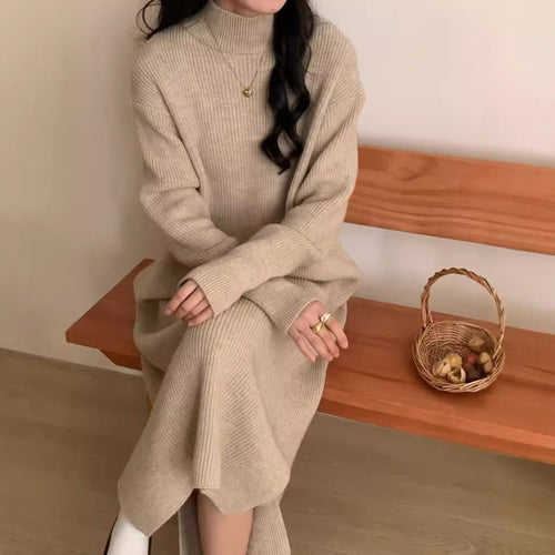 Mock Neck Ribbed Knit Maxi Dress(MS158)