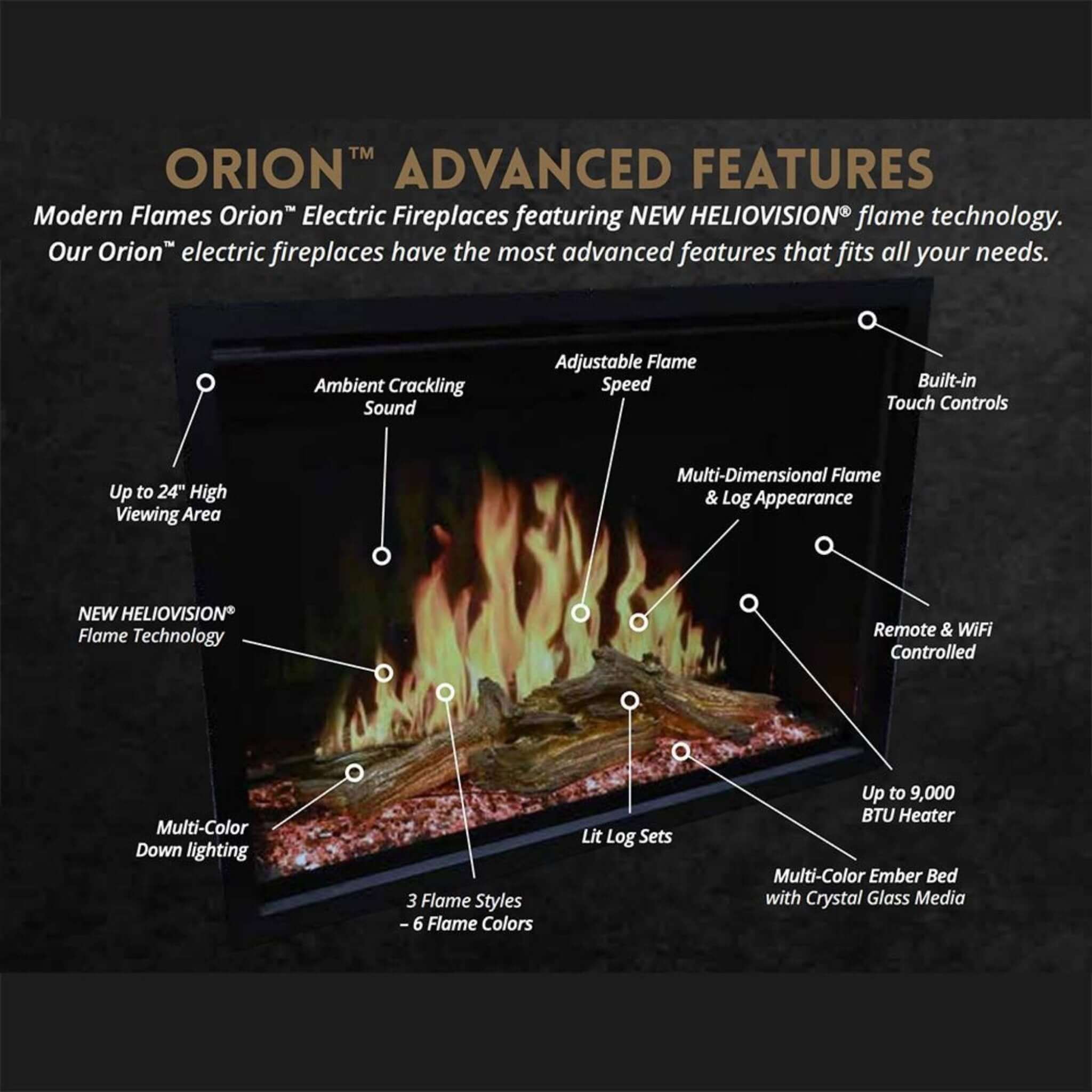 Modern Flames Orion Traditional 42-Inch Heliovision Electric Fireplace [OR42-TRAD] (SAK83765) – SAKSBY WHOLESALE, view 5