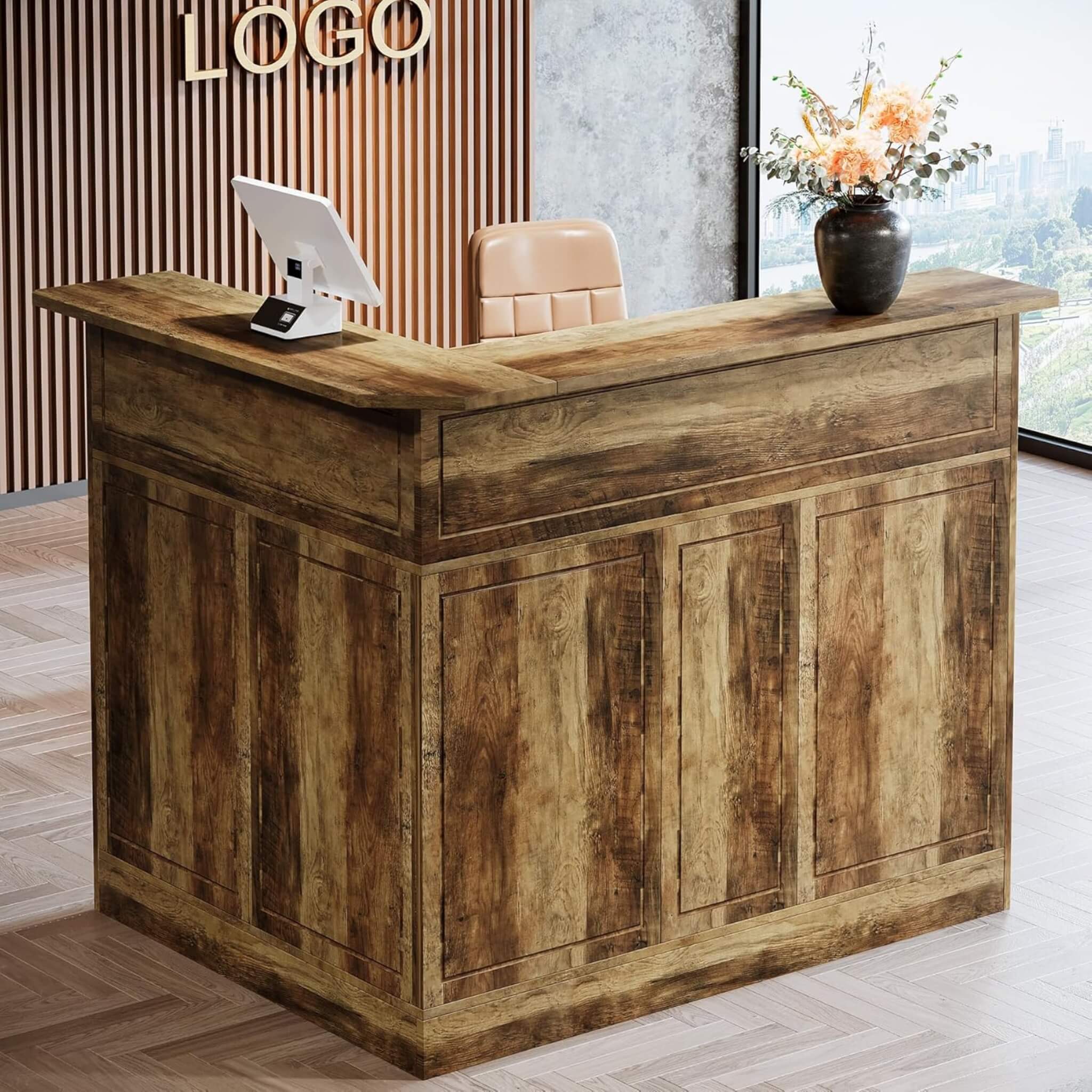 Velmor Modern L-Shaped Reception Desk With Storage Shelves (SAK81036) – SAKSBY WHOLESALE, view 11