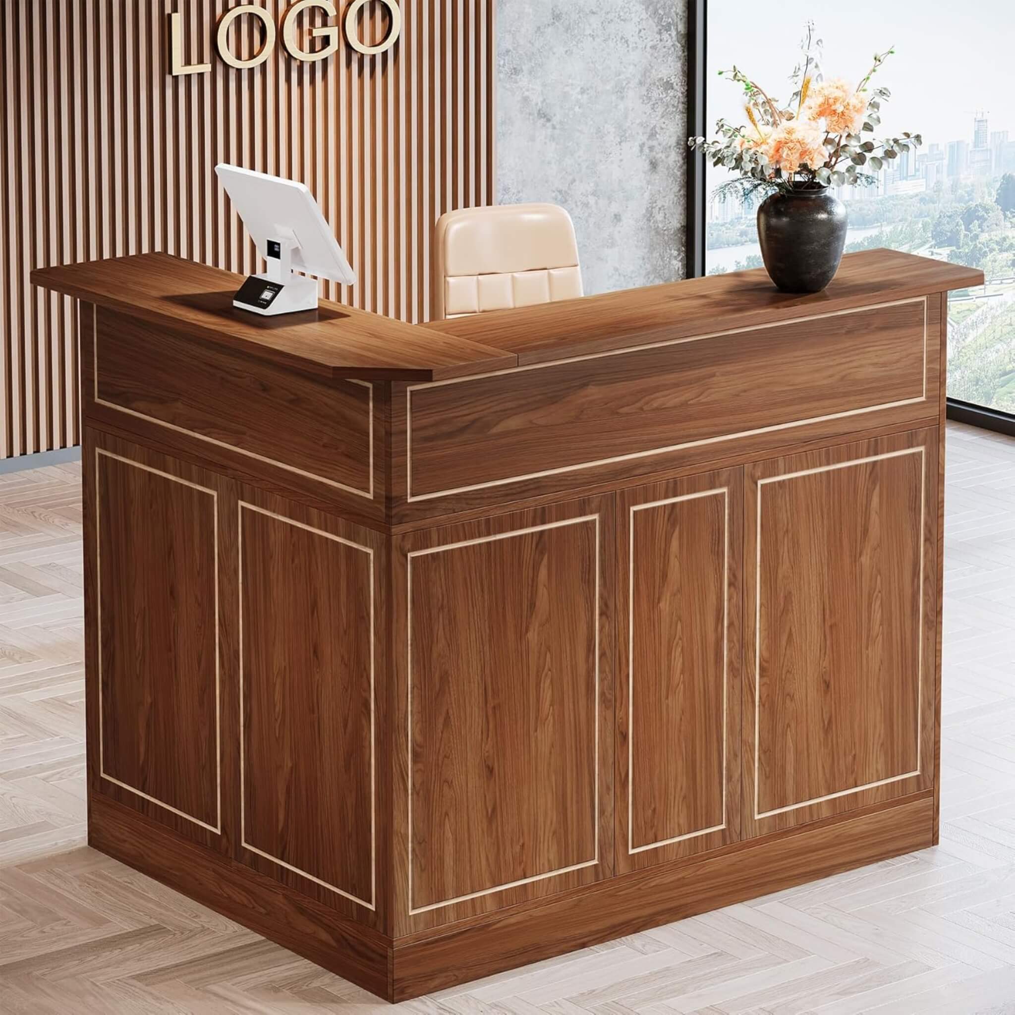 Velmor Modern L-Shaped Reception Desk With Storage Shelves (SAK81036) – SAKSBY WHOLESALE, view 12