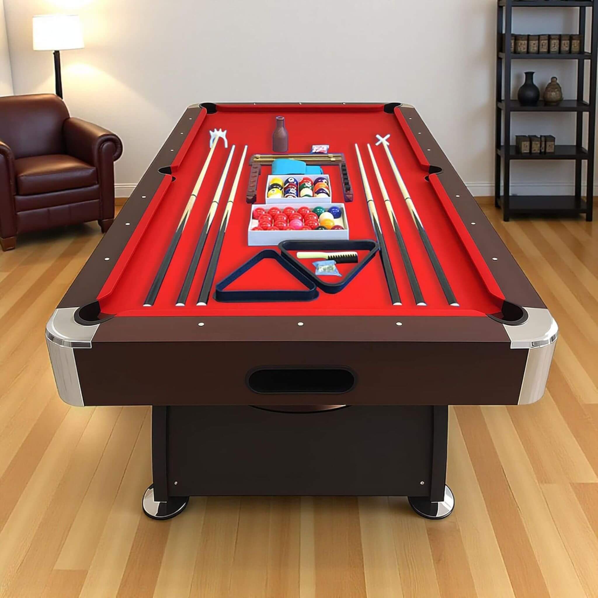 8FT Modern Red Felt Billiard Pool Table With Automatic Ball Return And Accessories Kit (SAK76139) – SAKSBY WHOLESALE, view 3