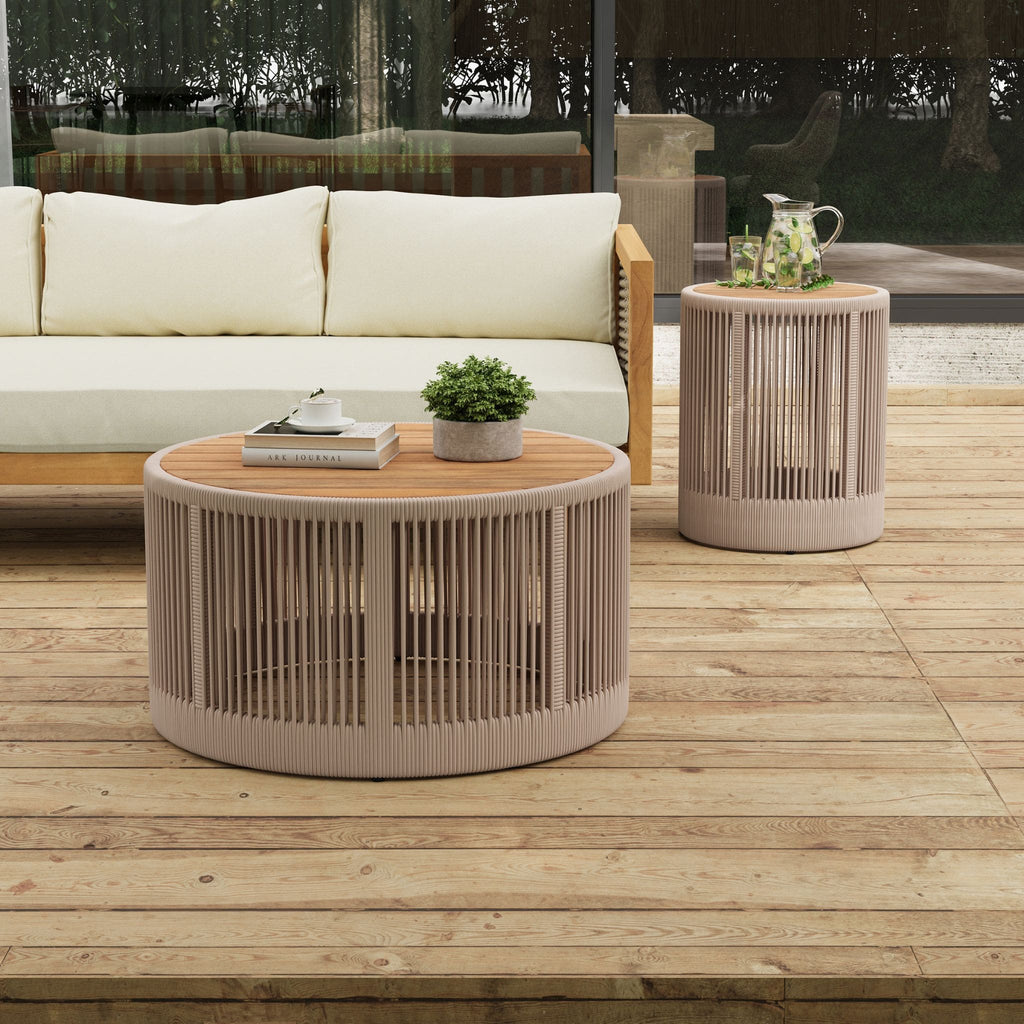 Alora Modern Rustic Coffee Table & Side Table With Woven Rope Design (SAK56739) – SAKSBY WHOLESALE, view 6
