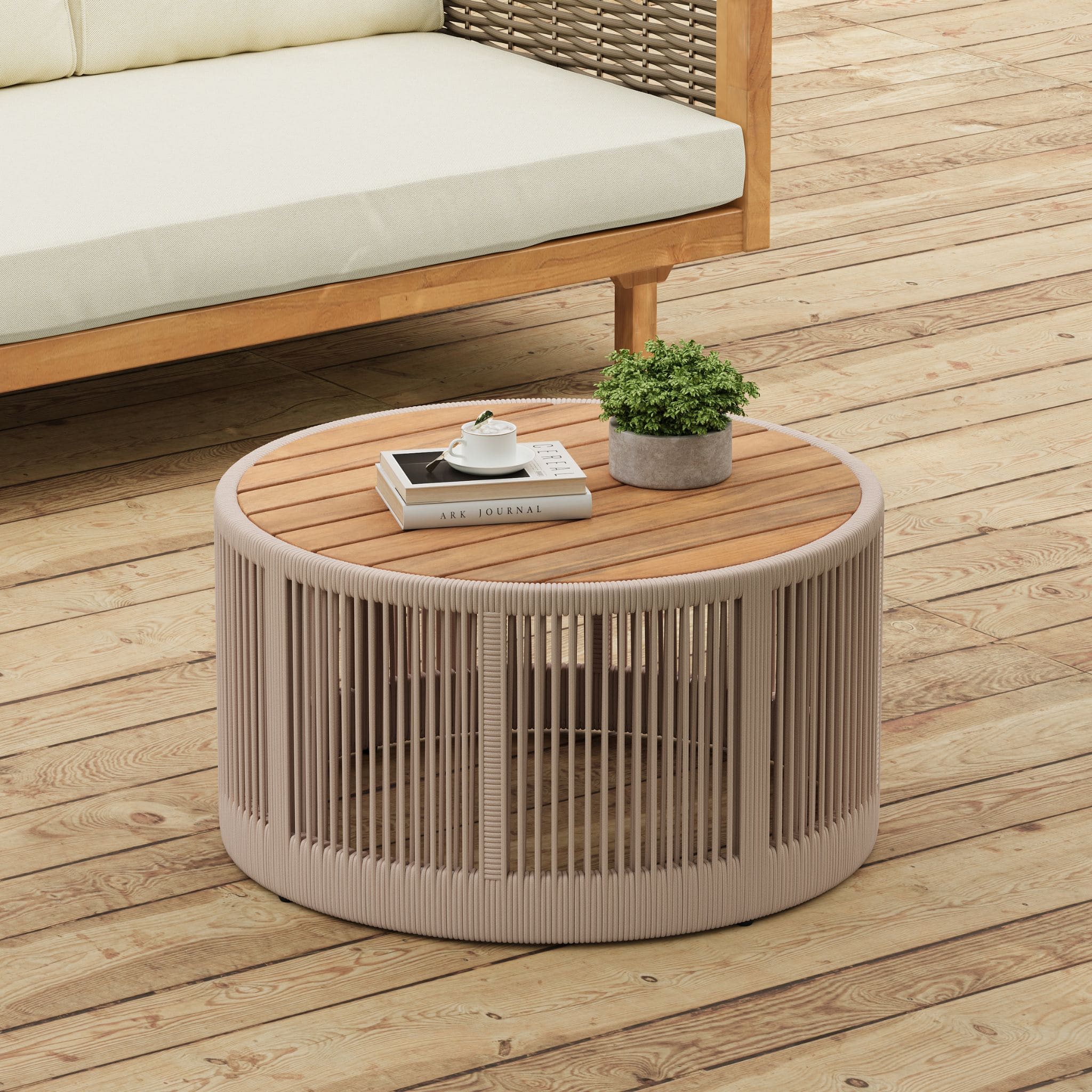 Alora Modern Rustic Coffee Table & Side Table With Woven Rope Design (SAK56739) – SAKSBY WHOLESALE, view 7
