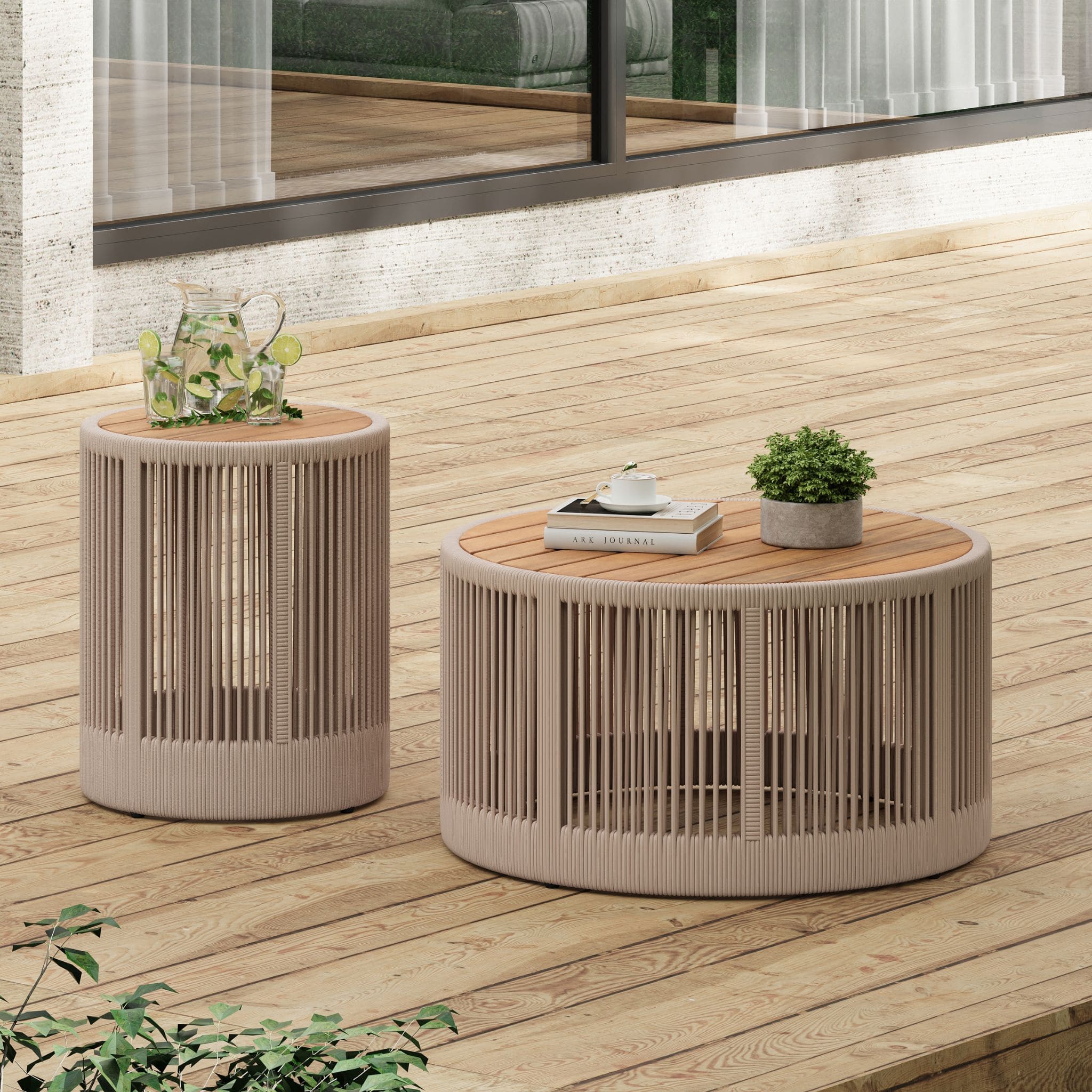 Alora Modern Rustic Coffee Table & Side Table With Woven Rope Design (SAK56739) – SAKSBY WHOLESALE, view 3