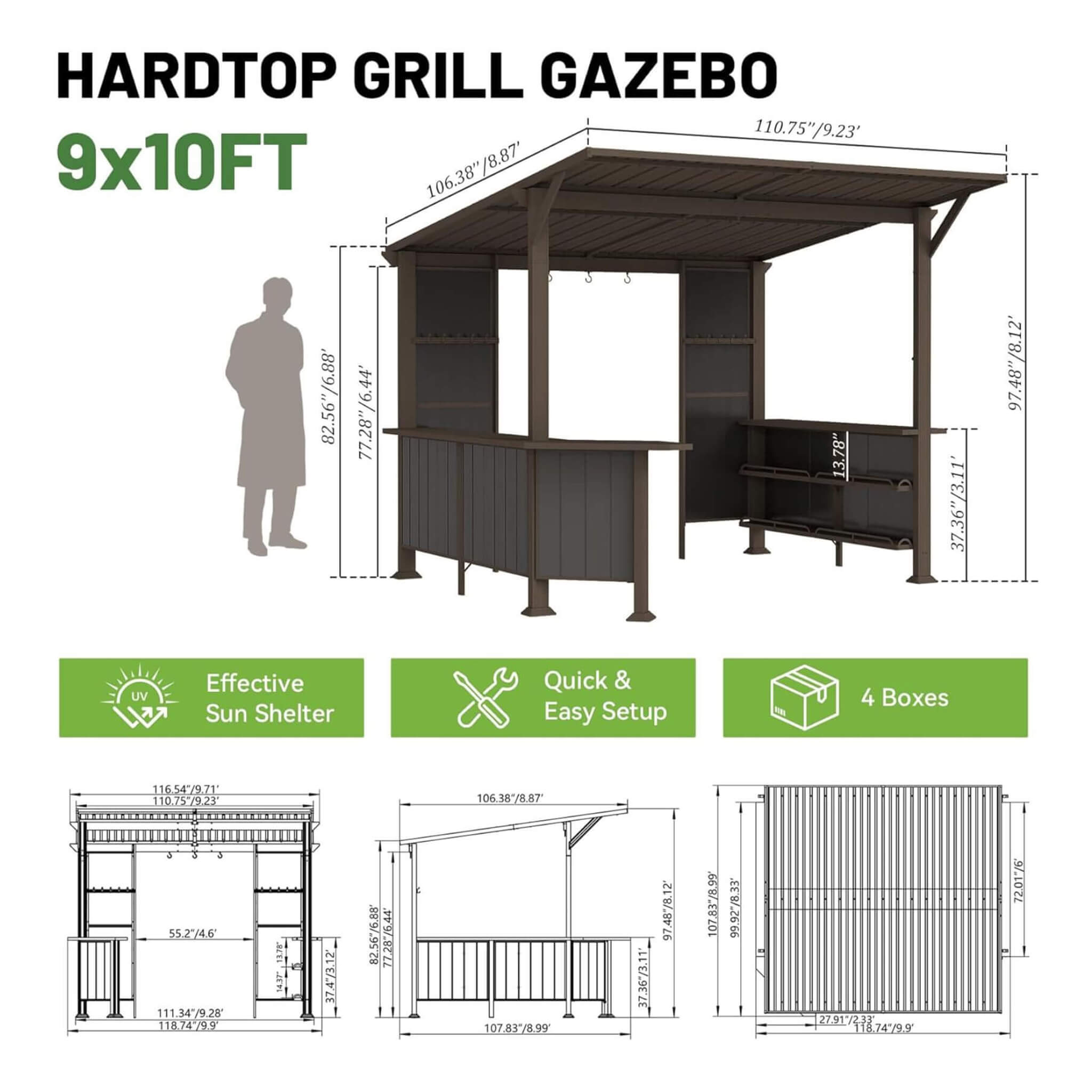 [09X10FT] Alora Modern Slanted Hardtop Alloy Steel Grill Gazebo (SAK32687) – SAKSBY WHOLESALE, view 10