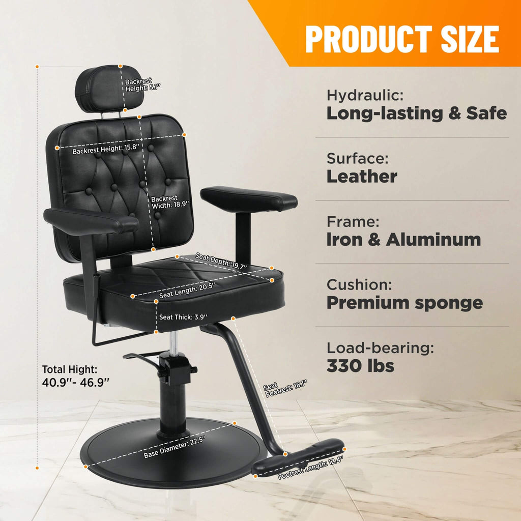 Modern Vintage Hydraulic PU Leather Reclining Barber Chair (SAK59102) – SAKSBY WHOLESALE, view 8