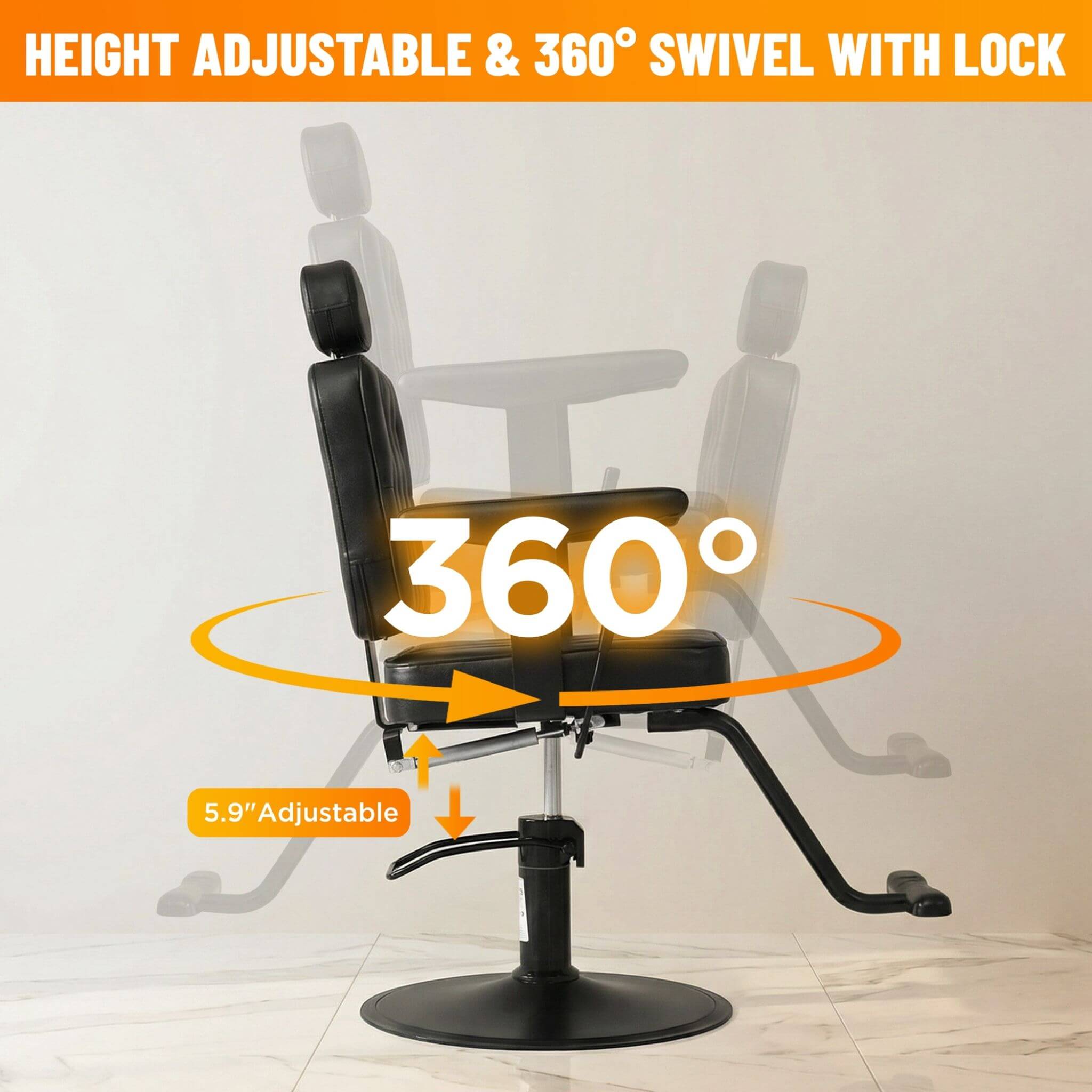 Modern Vintage Hydraulic PU Leather Reclining Barber Chair (SAK59102) – SAKSBY WHOLESALE, view 5