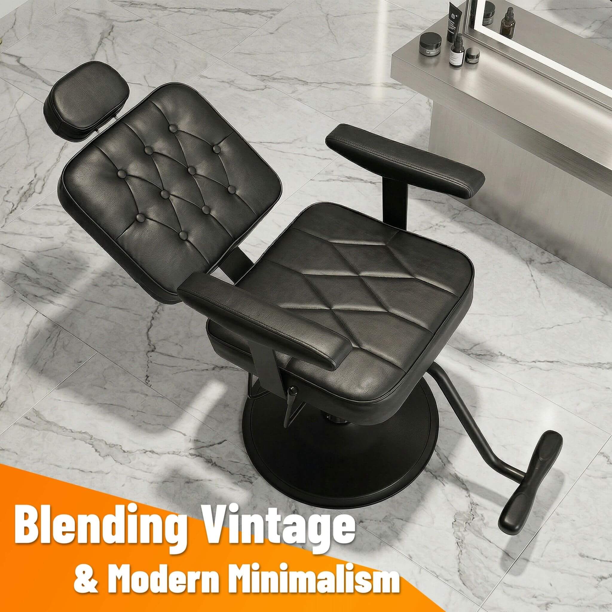 Modern Vintage Hydraulic PU Leather Reclining Barber Chair (SAK59102) – SAKSBY WHOLESALE, view 7