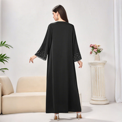 Modest Casual Black Diamond Embellished Loose Dress Abaya (MOA207)