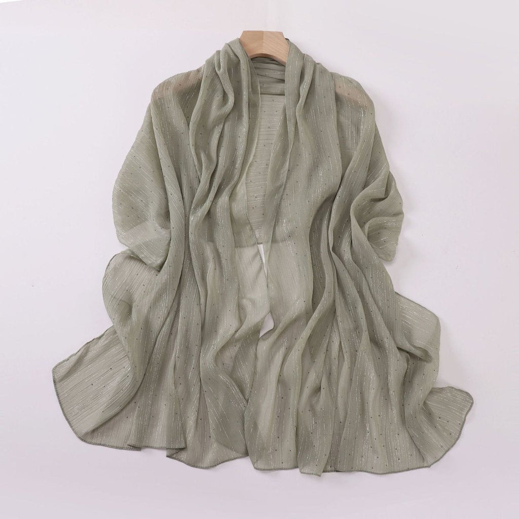 Mariam's Collection Modest Elegance Silver Crinkle Drape Hijab with Rhinestones (MH155) — Silver detail