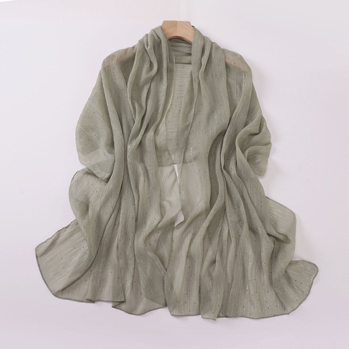 Mariam's Collection Modest Elegance Silver Crinkle Drape Hijab with Rhinestones (MH155) — Silver detail