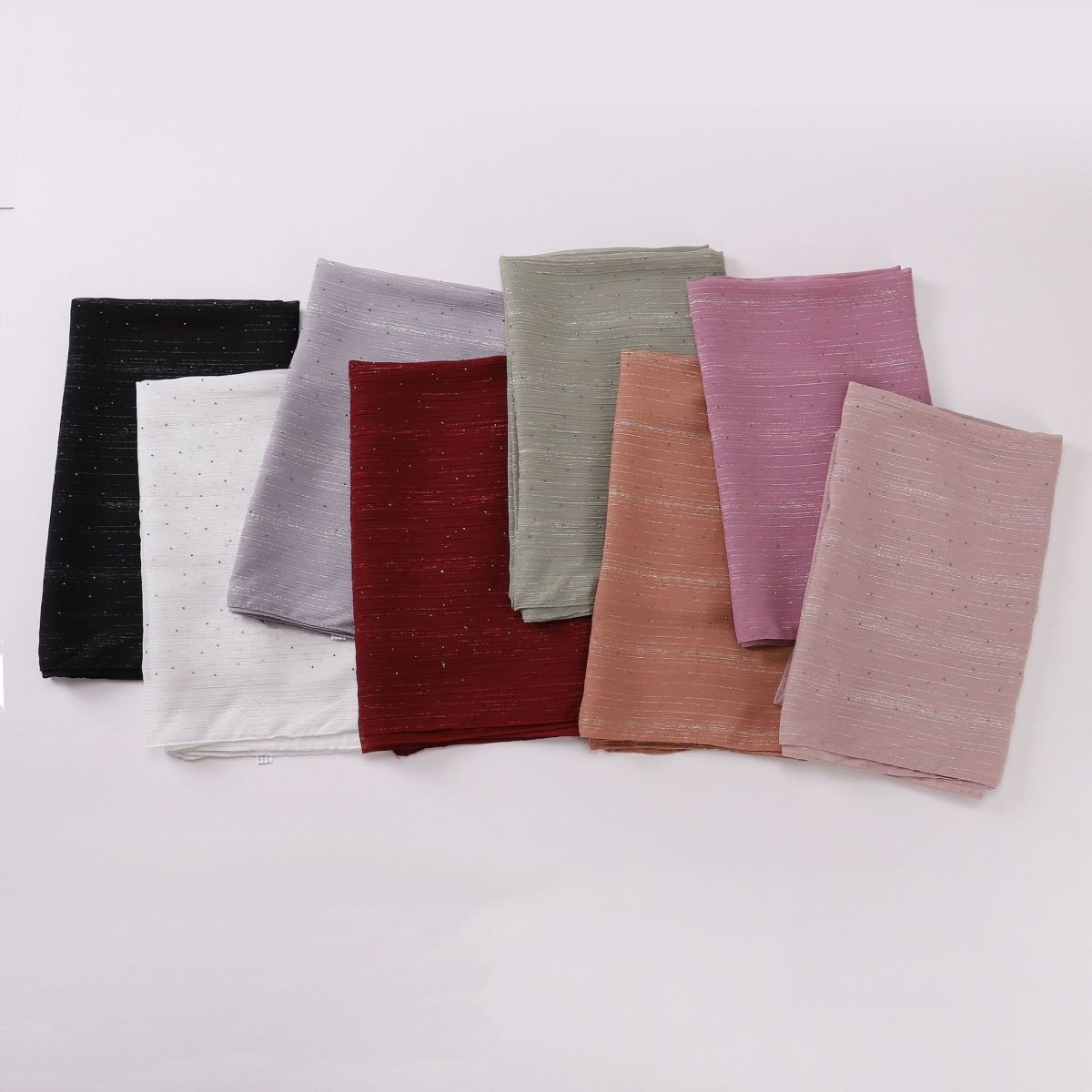 Mariam's Collection Modest Elegance Silver Crinkle Drape Hijab with Rhinestones (MH155) — lifestyle worn / used context