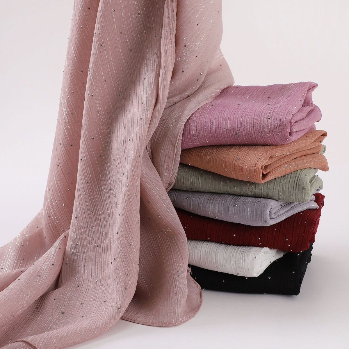 Mariam's Collection Modest Elegance Silver Crinkle Drape Hijab with Rhinestones (MH155) — detail shot 7