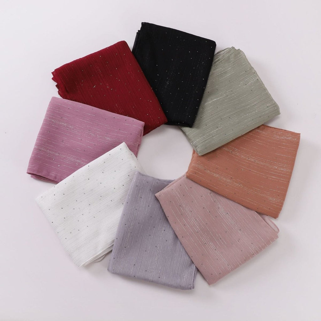 Mariam's Collection Modest Elegance Silver Crinkle Drape Hijab with Rhinestones (MH155) — main product shot