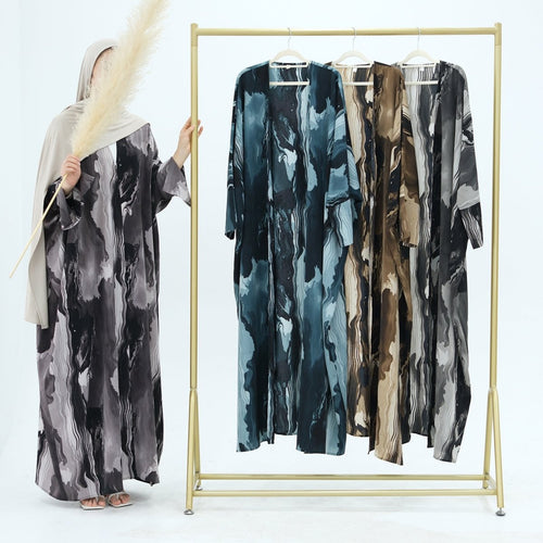 Modest Islamic Fashion Artistic Floral Geometric Designs Elegant Printed Cardigan Abaya (MOA154)