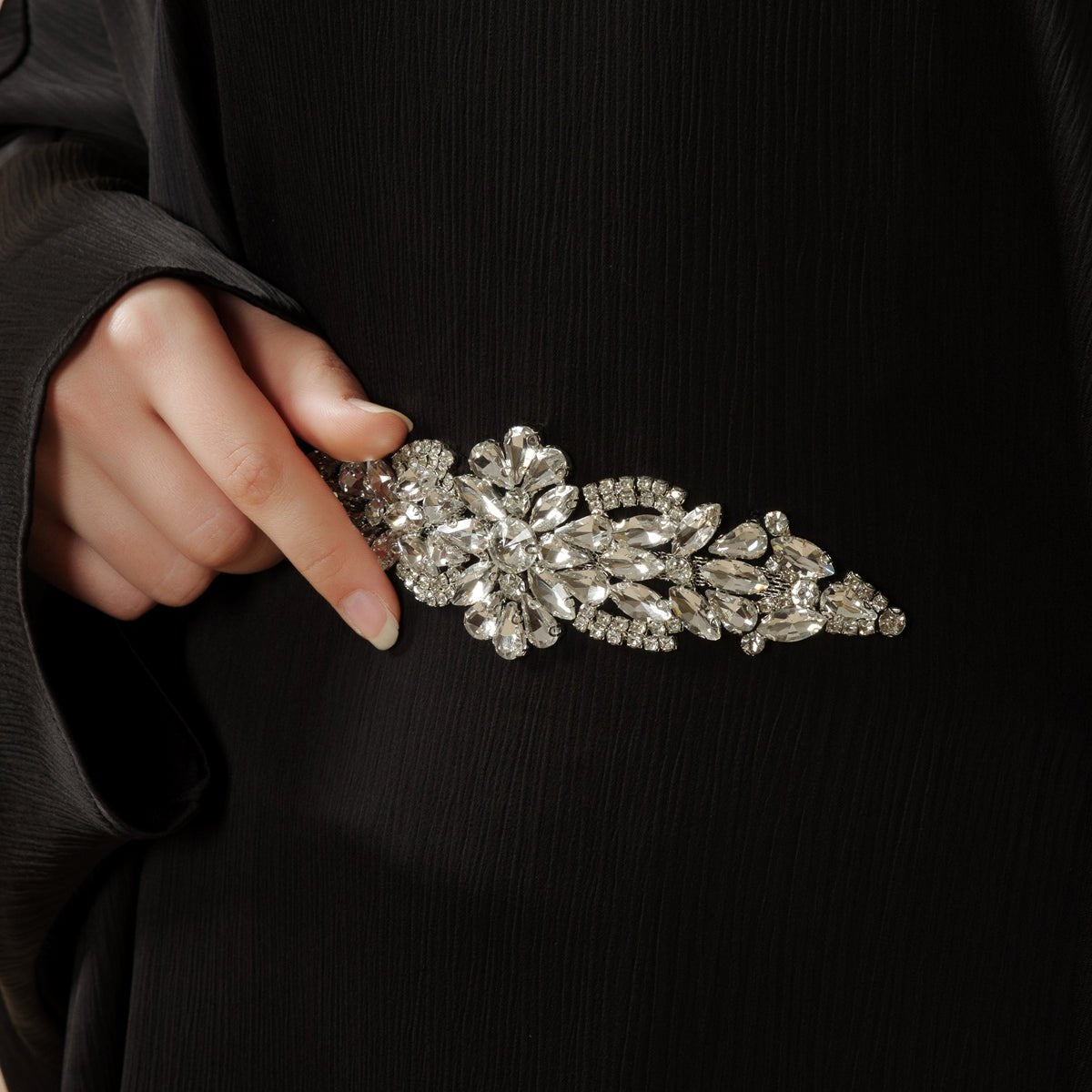 Mariam's Collection Modest Kaftan for Special Occasions: Batwing Abaya With Rhinestone Waist (MA135) — detail shot 10