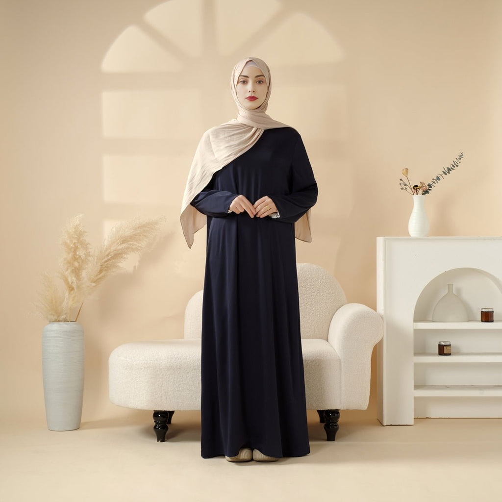 Mariam's Collection Navy Blue Pleated Abaya Set | Beaded Robe Abaya with Silver Embroidery (MOA168) — detail shot 8