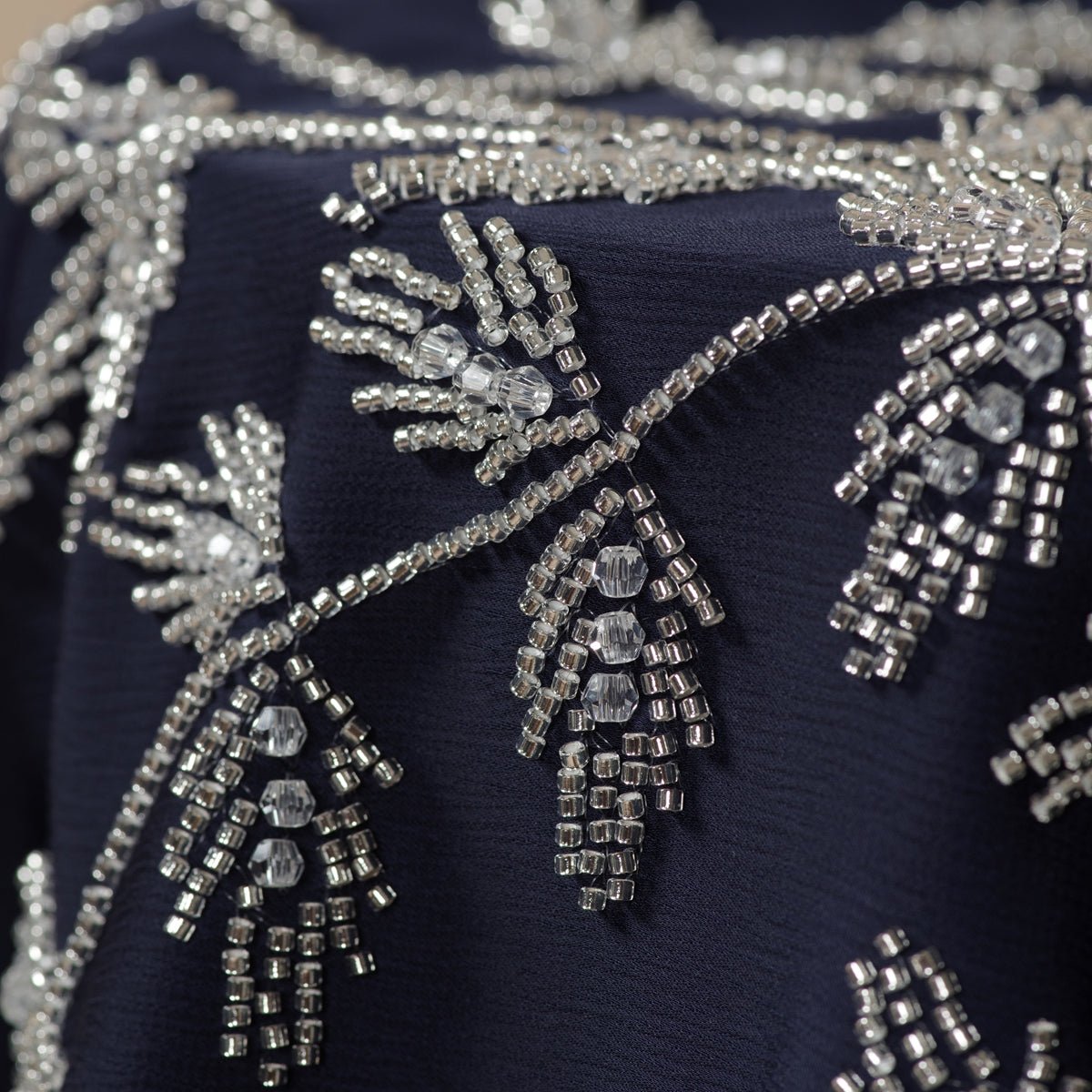 Mariam's Collection Navy Blue Pleated Abaya Set | Beaded Robe Abaya with Silver Embroidery (MOA168) — detail shot 10