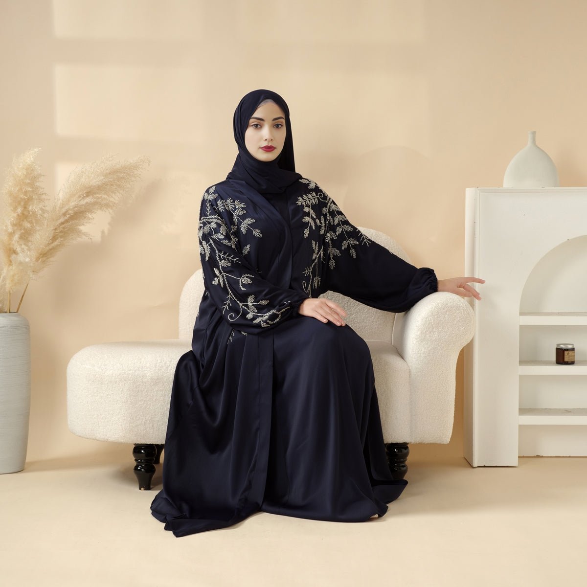 Mariam's Collection Navy Blue Pleated Abaya Set | Beaded Robe Abaya with Silver Embroidery (MOA168) — product category context