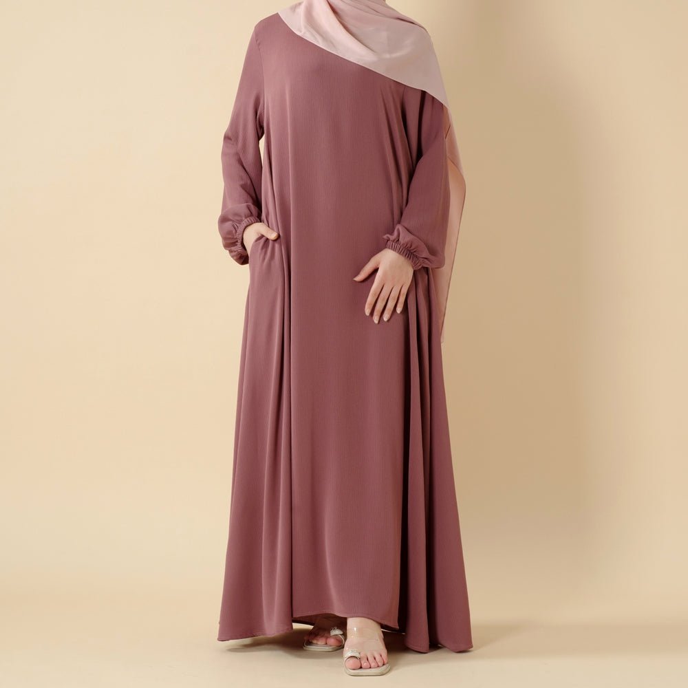 Mariam's Collection Modest Luxury Premium Nida Abaya | Zoom Umbrella Cut Summer Abaya (MA233) — Mariam's Collection branding close-up
